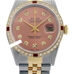 Rolex Ladies Two Tone 14K Gold/SS, Diam Dial & Diam/Ruby Bezel, Sapphire Crystal - REF-434N7A