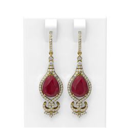 8.53 ctw Ruby & Diamond Earrings 18K Yellow Gold - REF-245Y5X