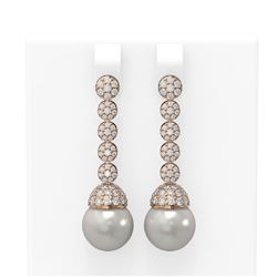 2.75 ctw Diamond & Pearl Earrings 18K Rose Gold - REF-229M6G