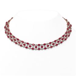 43.07 ctw Ruby & Diamond Necklace 10K Rose Gold - REF-527H3R