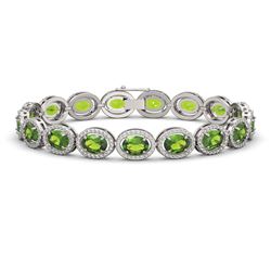21.13 ctw Peridot & Diamond Micro Pave Halo Bracelet 10k White Gold - REF-290A9N