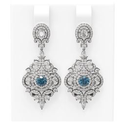 5.85 ctw Intense Blue Diamond Earrings 18K White Gold - REF-528F2M