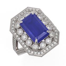 7.11 ctw Certified Sapphire & Diamond Victorian Ring 14K White Gold - REF-171R5K
