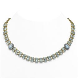 45.94 ctw Aquamarine & Diamond Necklace 14K Yellow Gold - REF-690M9G