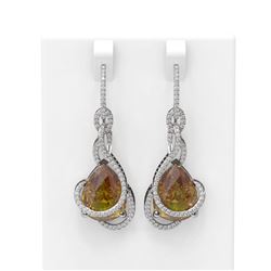 20.51 ctw Canary Citrine & Diamond Earrings 18K White Gold - REF-309Y3X