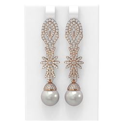 3.61 ctw Diamond & Pearl Earrings 18K Rose Gold - REF-314A8N