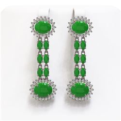 10.72 ctw Jade & Diamond Earrings 14K White Gold - REF-174A2N