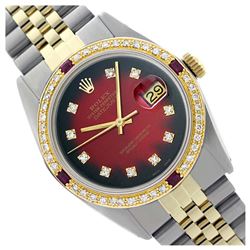 Rolex Ladies Two Tone 14K Gold/SS, Diam Dial & Diam/Ruby Bezel, Sapphire Crystal - REF-440K5T