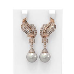 3.73 ctw Diamond & Pearl Earrings 18K Rose Gold - REF-426G8W