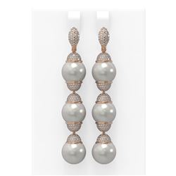 3 ctw Diamond & Pearl Earrings 18K Rose Gold - REF-358K9Y