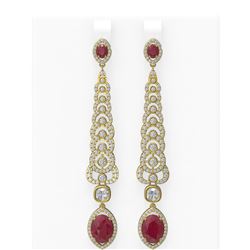 9.18 ctw Ruby & Diamond Earrings 18K Yellow Gold - REF-520H2R