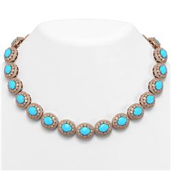 86.75 ctw Turquoise & Diamond Victorian Necklace 14K Rose Gold - REF-2583X6A