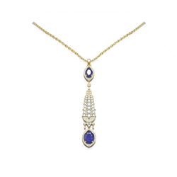 5.72 ctw Sapphire & Diamond Necklace 18K Yellow Gold - REF-245H5R