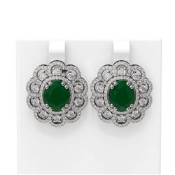 12.21 ctw Emerald & Diamond Earrings 18K White Gold - REF-381A3N