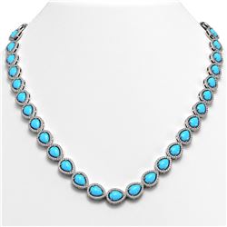 29.73 ctw Turquoise & Diamond Micro Pave Halo Necklace 10k White Gold - REF-588K5Y