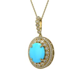 8.97 ctw Turquoise & Diamond Victorian Necklace 14K Yellow Gold - REF-245R5K