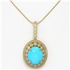 Image 2 : 8.97 ctw Turquoise & Diamond Victorian Necklace 14K Yellow Gold - REF-245R5K