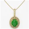 Image 2 : 9.17 ctw Jade & Diamond Victorian Necklace 14K Yellow Gold - REF-245K5Y