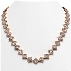 31.92 ctw Princess Cut Diamond Micro Pave Necklace 18K Rose Gold - REF-4440Y3X