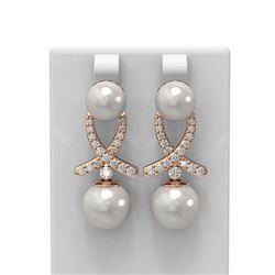 1.3 ctw Pearl & Diamond Earrings 18K Rose Gold - REF-182W8H