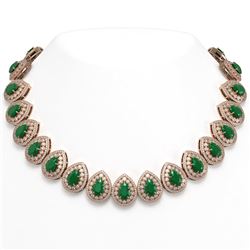 121.42 ctw Emerald & Diamond Victorian Necklace 14K Rose Gold - REF-3909X3A
