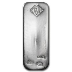 One piece 100 oz 0.999 Fine Silver Bar Johnson Matthey - 35629