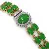 Image 3 : 33.27 ctw Jade & Diamond Bracelet 14K Yellow Gold - REF-354X5A