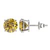 Image 2 : 1.97 ctw Certified Intense Yellow Diamond Stud Earrings 10k White Gold - REF-294K5Y