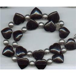 Necklace/Carved Onyx Hearts & Sterling Bead #1446718