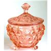 Image 1 : Jeannette Cube Pink Depression Glass Powder Jar#1446859