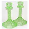 Image 1 : Green Depression Glass 6in Candlesticks #1447029