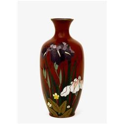 Old Japanese Cloisonne Vase w Iris #1447193