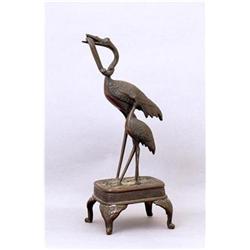 Meiji Japanese Bronze 2 Crane Okimono  #1447195
