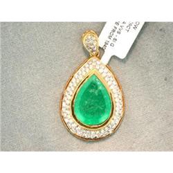 Vintage 29ct Emerald & Dia 14k Y Gold Pendant #1467651