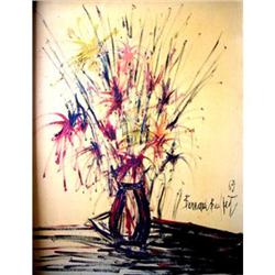 Fabulous Bernhard Buffet Oil Painting, "Fleurs"#1467853