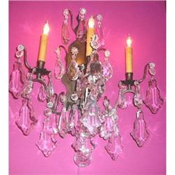 PAIR OF BRONZE AND CUT CRYSTAL SCONCES #1467897