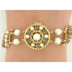 Vintage Sapphire & Pearl 14k Bracelet 17J Watch#1473698