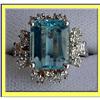 Image 1 : VINTAGE 14K W GOLD BLUE TOPAZ & DIAMOND RING #1474559