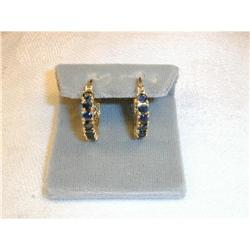 Estate 14K YG Gold Sapphire Hoop Earrings #1498450