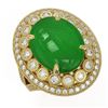 Image 1 : 9.27 ctw Jade & Diamond Victorian Ring 14K Yellow Gold - REF-245H5R