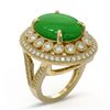 Image 2 : 9.27 ctw Jade & Diamond Victorian Ring 14K Yellow Gold - REF-245H5R