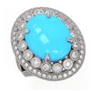 Image 1 : 9.07 ctw Turquoise & Diamond Victorian Ring 14K White Gold - REF-245N5F