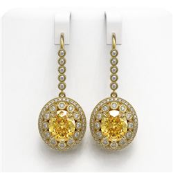 15.44 ctw Canary Citrine & Diamond Victorian Earrings 14K Yellow Gold - REF-306K2Y