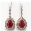 Image 1 : 31.74 ctw Certified Ruby & Diamond Victorian Earrings 14K Rose Gold - REF-646F4M