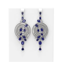 22.97 ctw Sapphire & Diamond Earrings 18K White Gold - REF-896M4G