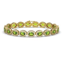 13.87 ctw Peridot & Diamond Micro Pave Halo Bracelet 10k Yellow Gold - REF-263F6M