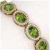 Image 3 : 13.87 ctw Peridot & Diamond Micro Pave Halo Bracelet 10k Yellow Gold - REF-263F6M