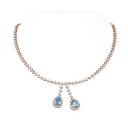 14.67 ctw Blue Topaz & Diamond Necklace 18K Rose Gold - REF-803W8H