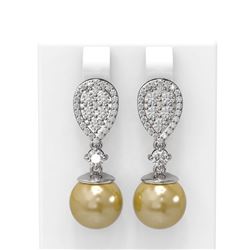 2.03 ctw Diamond & Pearl Earrings 18K White Gold - REF-219K5Y