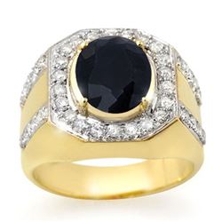 5.75 ctw Sapphire & Diamond Men's Ring 10k Yellow Gold - REF-123H6R